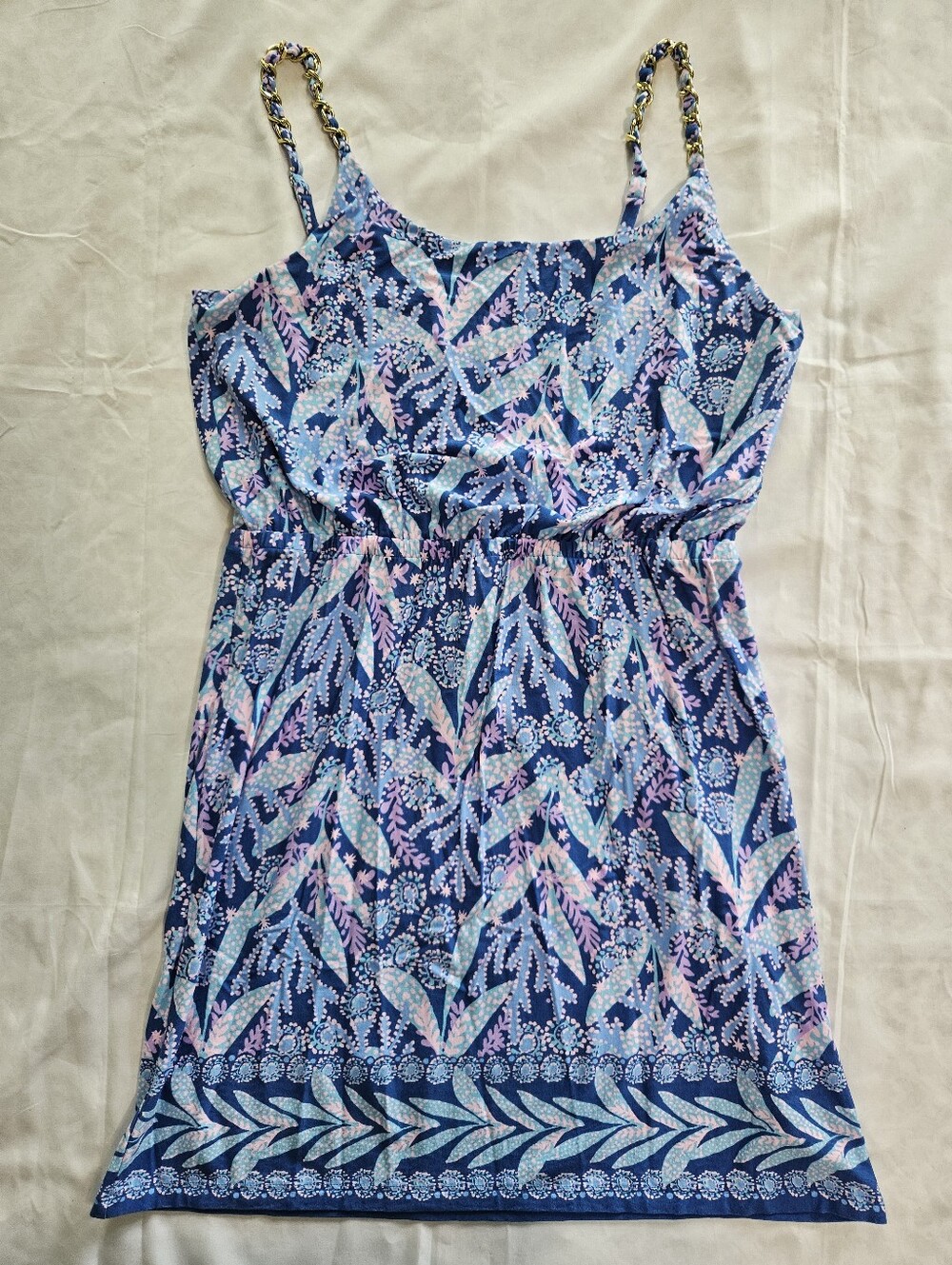 Lilly Pulitzer Womens M Cannavale Dress Barton Blue Adjustable Straps Gold Chain